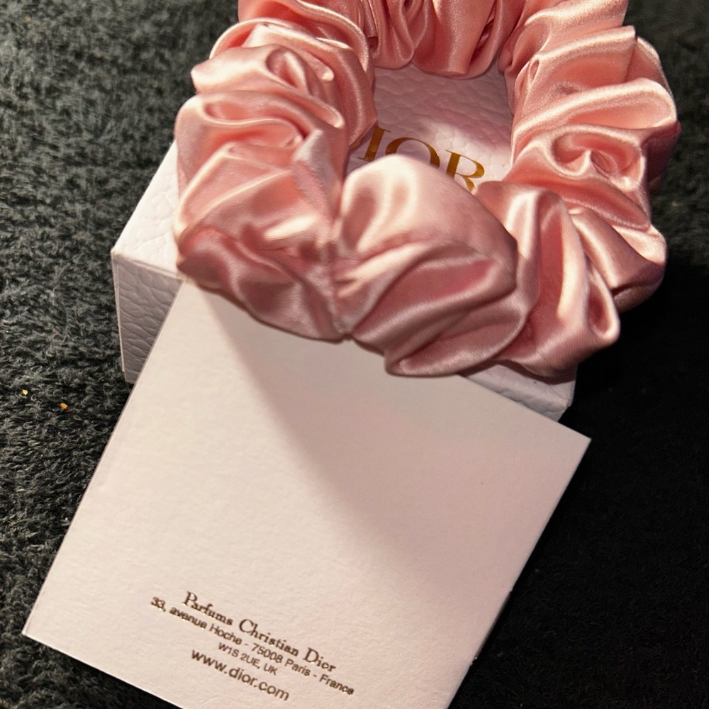 Dior Pink Satin Hair Scrunchie with Branded Tab - Picture 2 of 2
